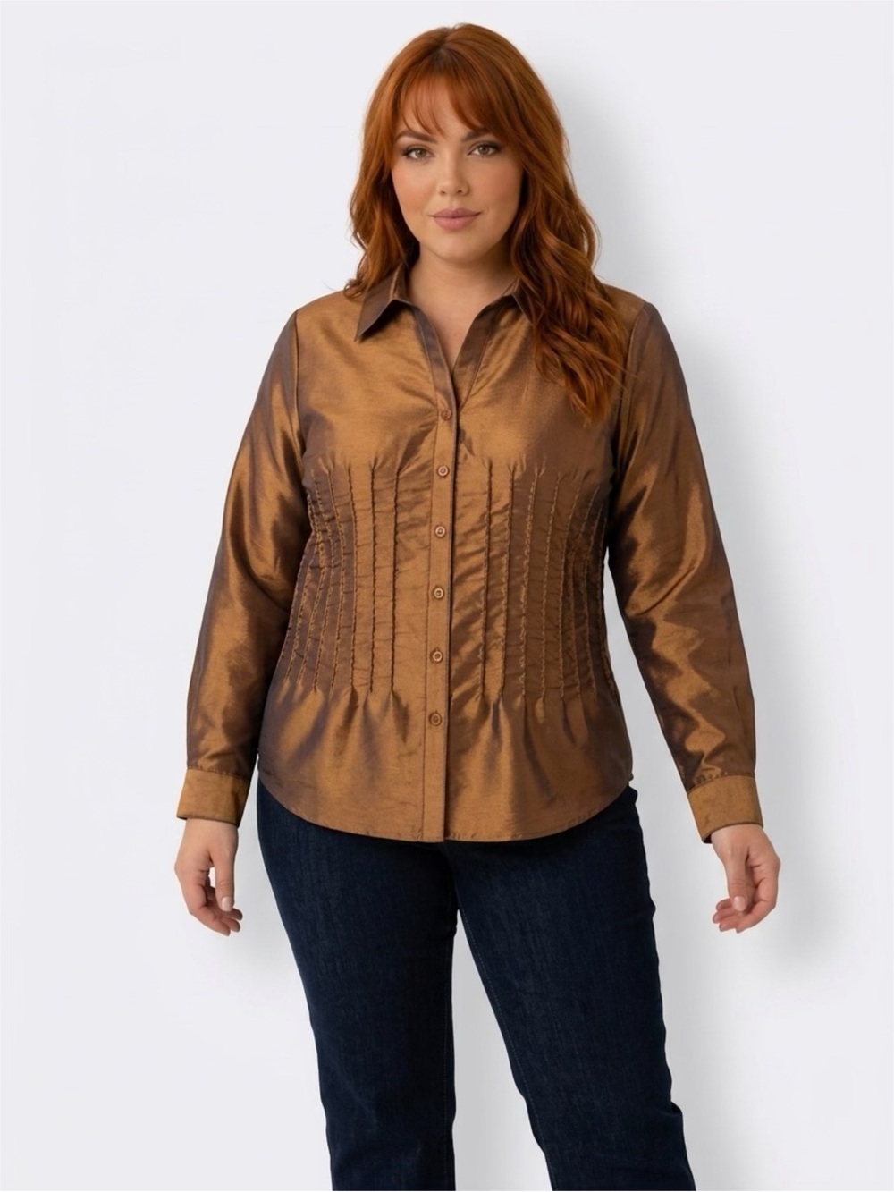 Coldwater Creek Shimmery Copper Satin Top